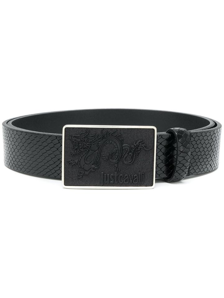 Just Cavalli Dragon Plate Buckle Belt - Black
