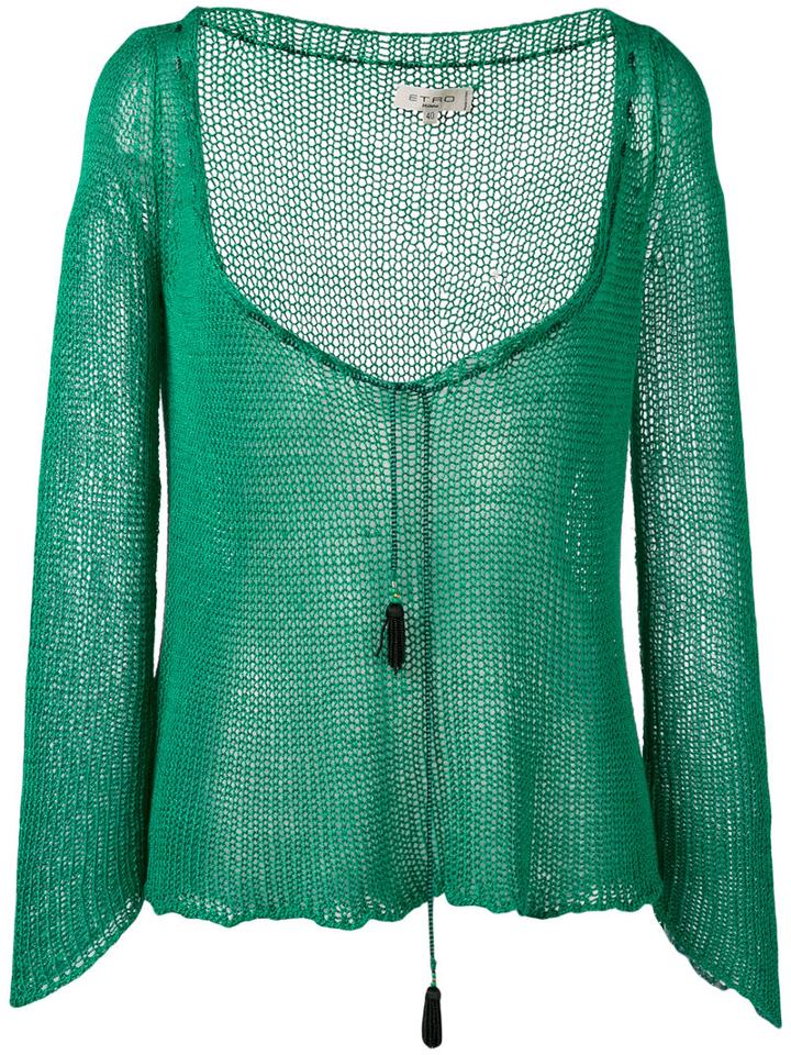 Etro Tassel Detail Deep-v Jumper, Women's, Size: 44, Green, Silk