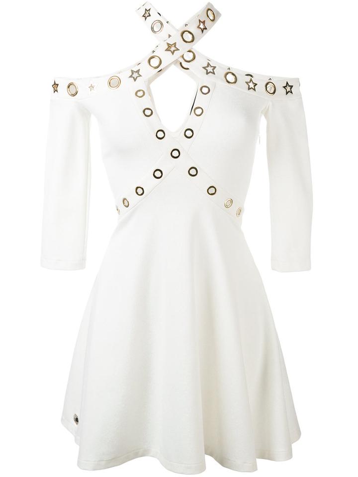 Philipp Plein - Jersey And Velvet Star Eyelet Dress - Women - Polyester/spandex/elastane/viscose - M, White, Polyester/spandex/elastane/viscose
