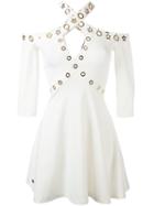 Philipp Plein - Jersey And Velvet Star Eyelet Dress - Women - Polyester/spandex/elastane/viscose - M, White, Polyester/spandex/elastane/viscose
