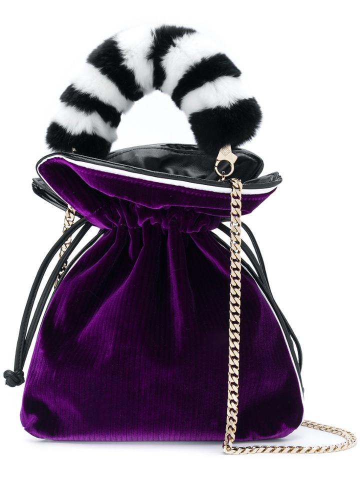 Les Petits Joueurs Fur Handle Drawstring Satchel - Pink & Purple