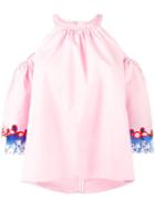 Peter Pilotto Embroidered Cold Shoulder Blouse, Women's, Size: 12, Pink/purple, Cotton