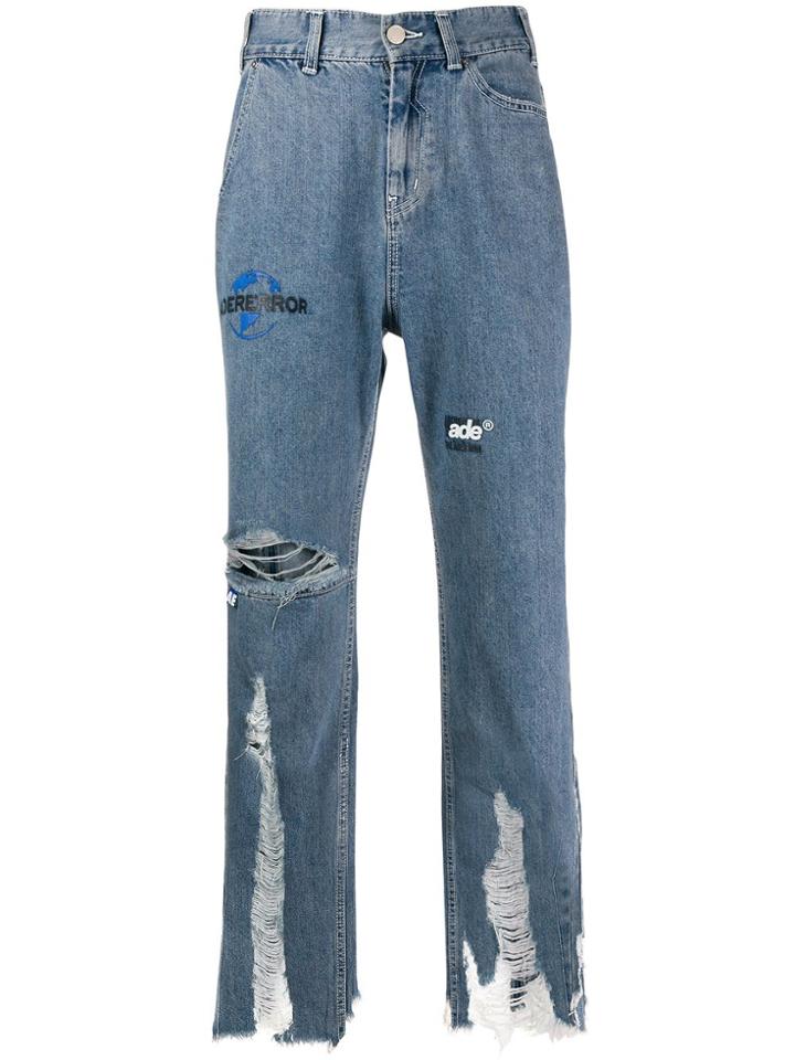 Ader Error Ripped Straight Leg Jeans - Blue