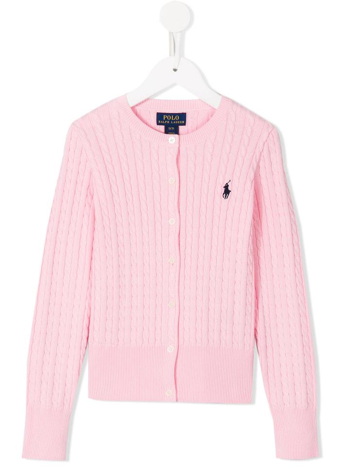 Ralph Lauren Kids Ribbed Cardigan, Girl's, Size: 10 Yrs, Pink/purple