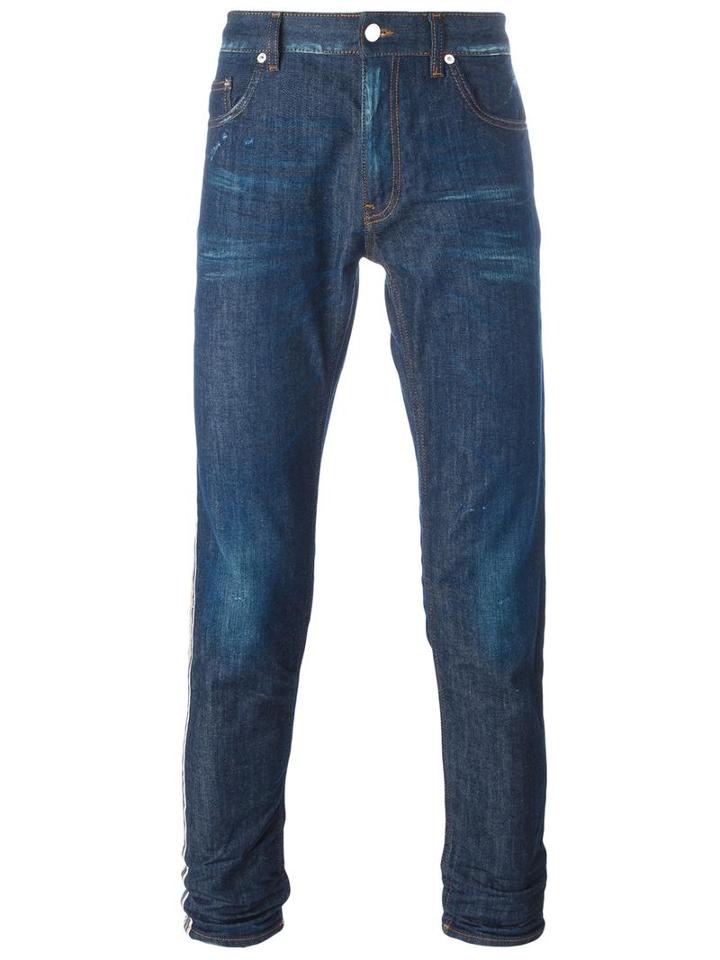 Love Moschino Striped Detail Skinny Jeans, Men's, Size: 33, Blue, Cotton/spandex/elastane