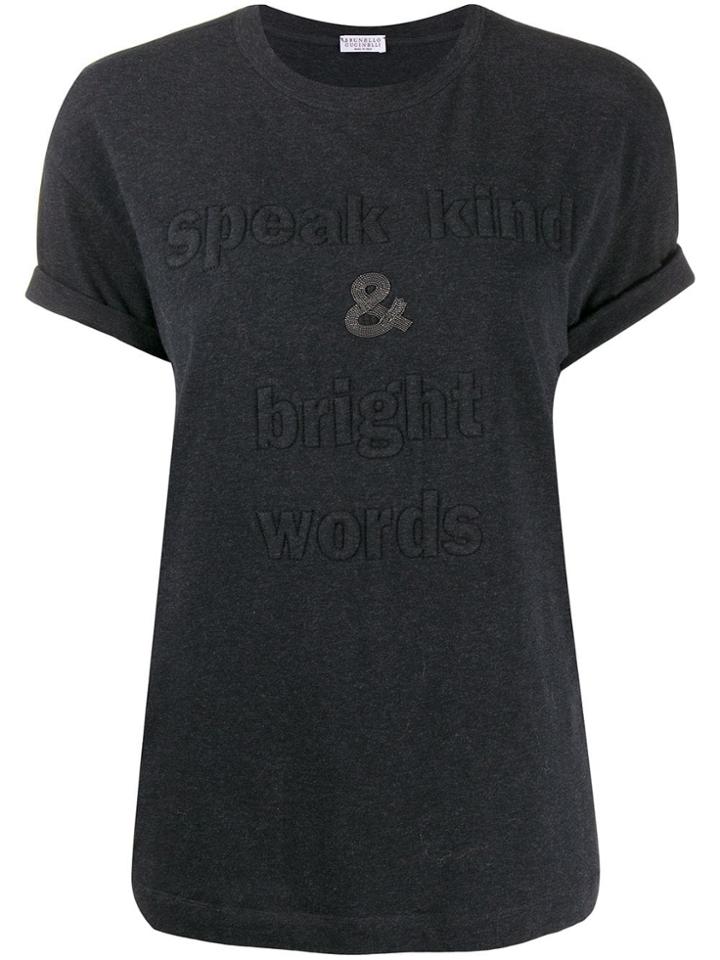 Brunello Cucinelli Slogan Embroidered T-shirt - Grey