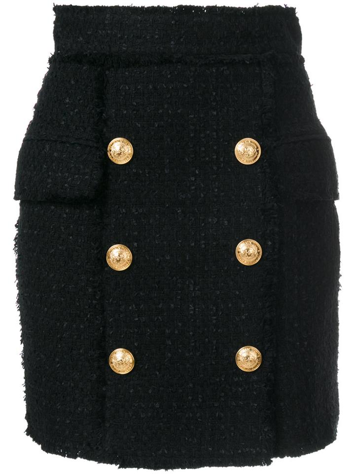 Balmain Tweed Embossed-button Skirt - Black