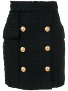 Balmain Tweed Embossed-button Skirt - Black