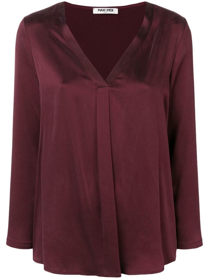 Max & Moi Front Pleat V-neck Blouse - Pink & Purple
