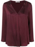Max & Moi Front Pleat V-neck Blouse - Pink & Purple