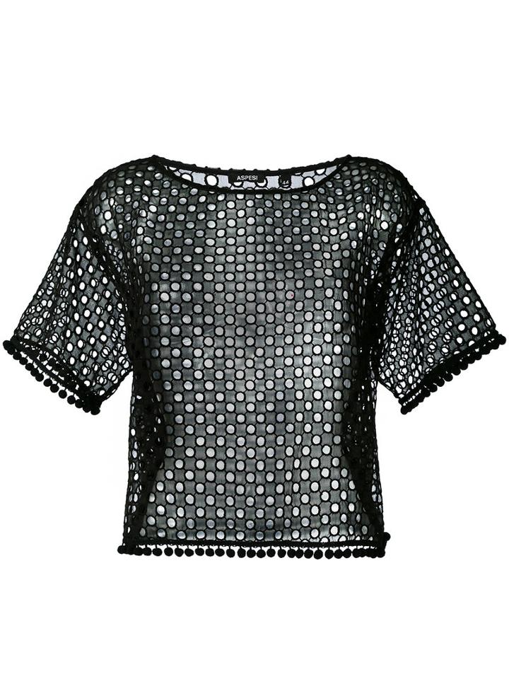 Aspesi - Sheer Short Sleeve Blouse - Women - Cotton/silk - 44, Black, Cotton/silk