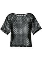 Aspesi - Sheer Short Sleeve Blouse - Women - Cotton/silk - 44, Black, Cotton/silk