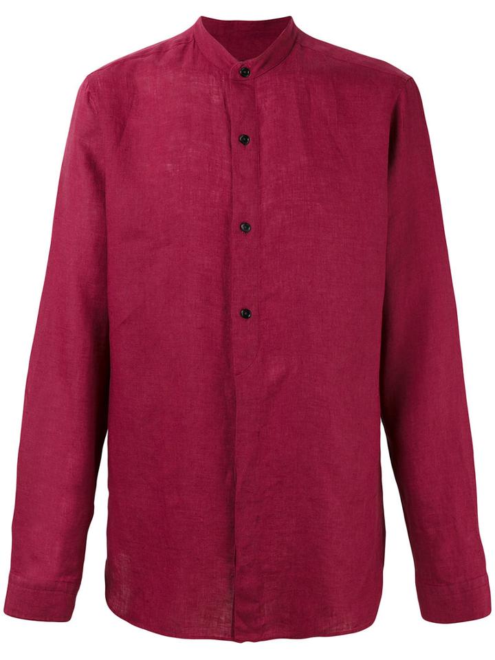 Z Zegna - Band Collar Shirt - Men - Linen/flax - S, Red, Linen/flax