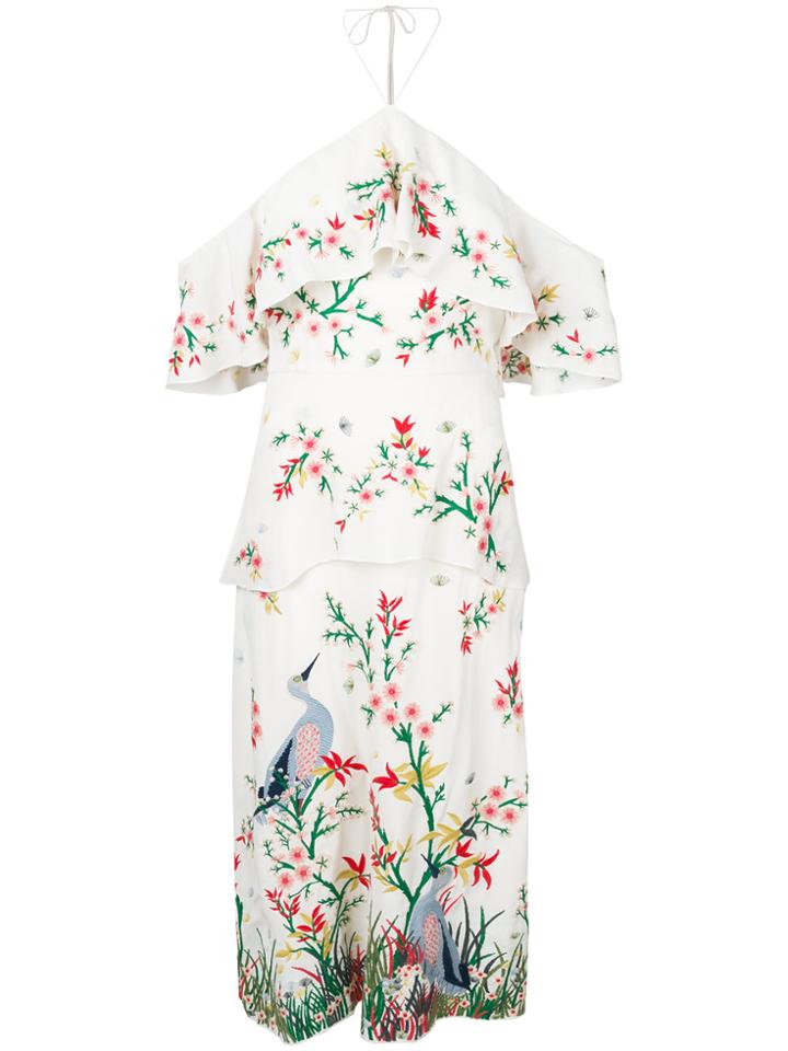 Alice+olivia Off-the-shoulder Embroidered Midi Dress - Nude & Neutrals