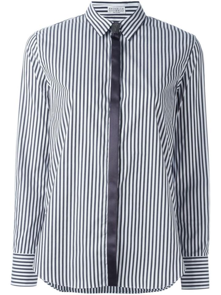 Brunello Cucinelli Striped Shirt, Women's, Size: Small, Grey, Polyamide/spandex/elastane/cotton