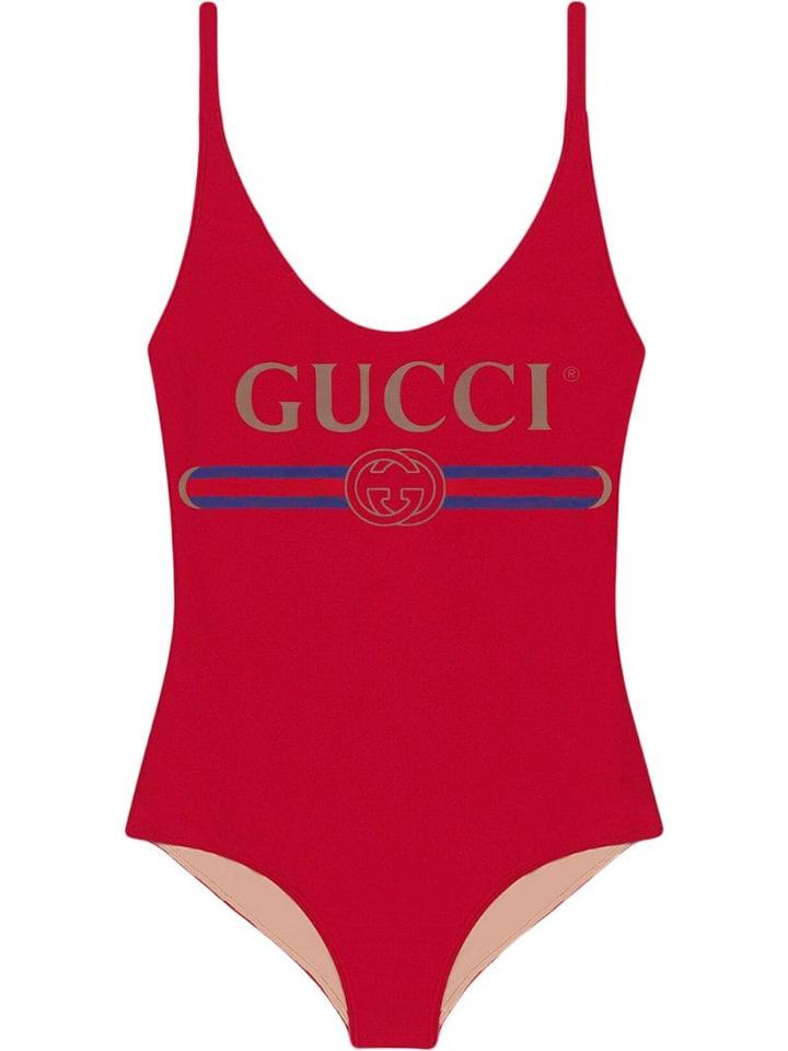 Gucci Sparkling Swimsuit With Gucci Logo - Red