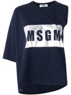 Msgm Metallic Logo Asymmetric T-shirt, Women's, Size: Medium, Black, Cotton