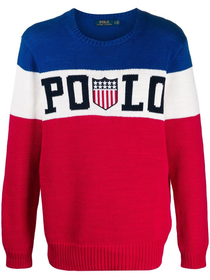 Polo Ralph Lauren Tricolour Badge Sweater - Blue