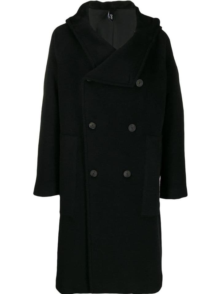 Hevo Salve Hooded Double-breasted Coat - Black