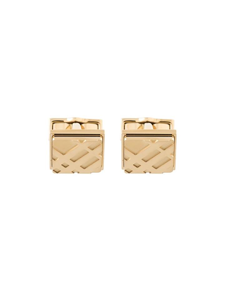 Burberry Check-engraved Square Cufflinks - Metallic