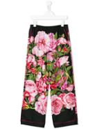 Dolce & Gabbana Kids - Rose Print Trousers - Kids - Silk - 10 Yrs, Black