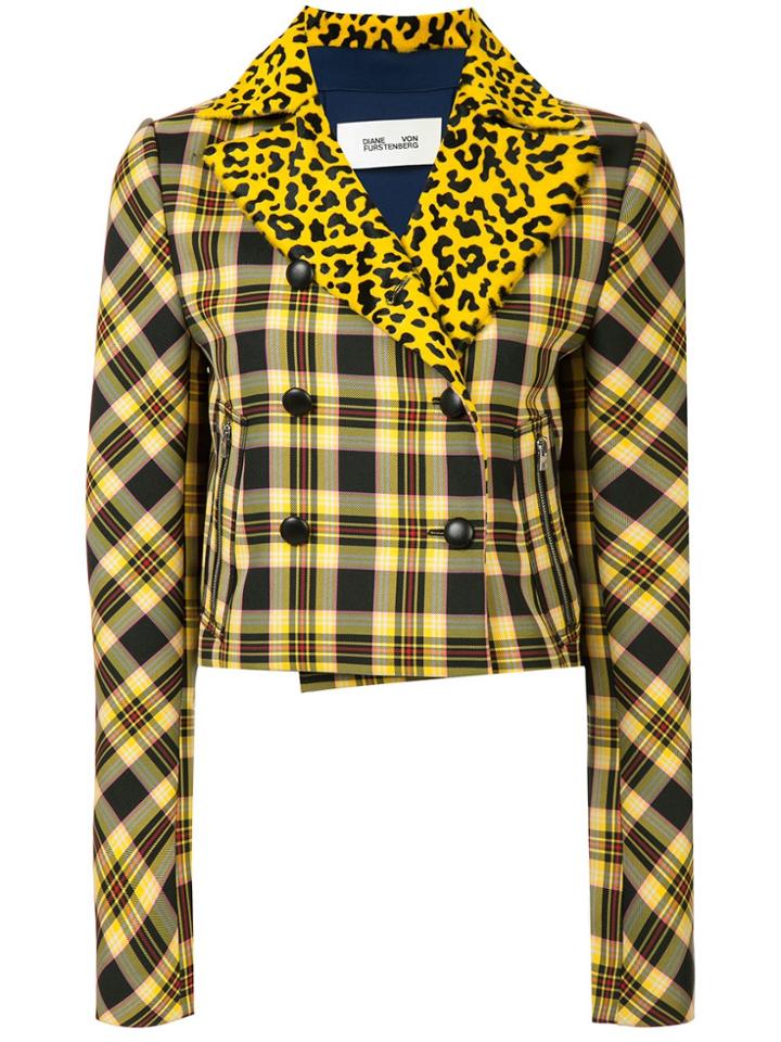 Dvf Diane Von Furstenberg Plaid And Leopard Print Jacket - Yellow &