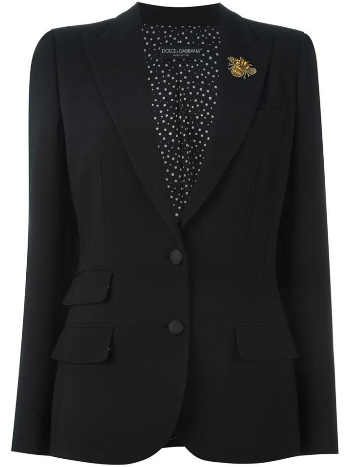 Dolce & Gabbana Bee Appliqué Blazer, Women's, Size: 36, Black, Silk/polyester/glass