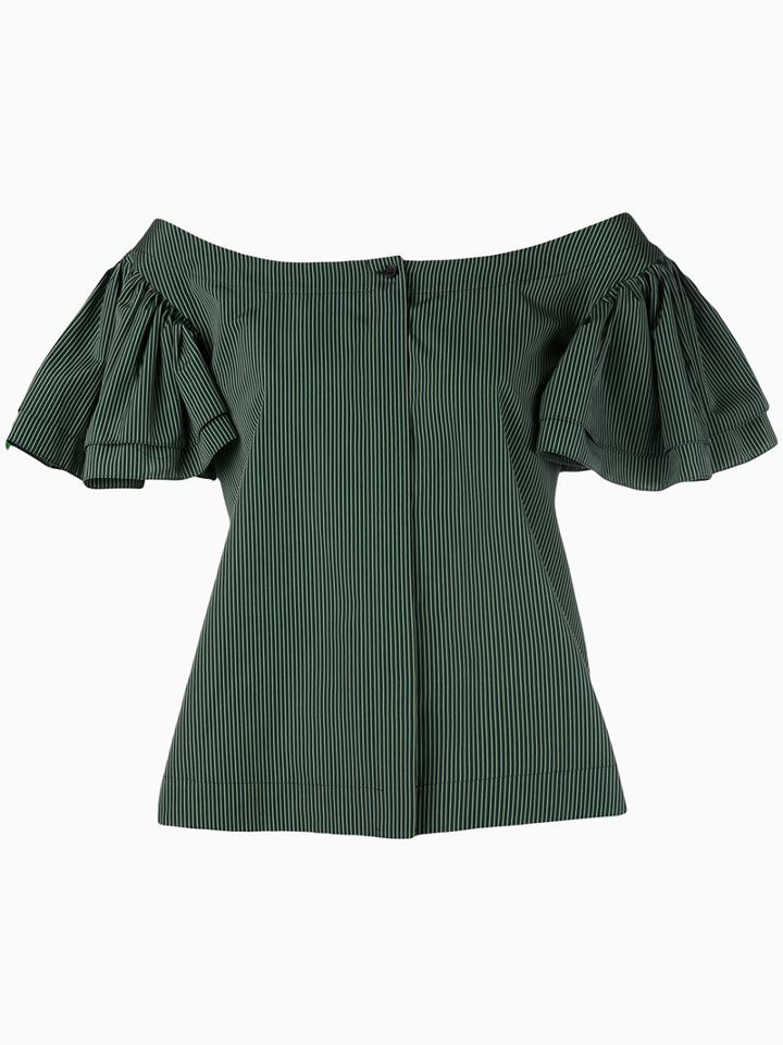 Isa Arfen - Gathered Short Sleeve Top - Women - Cotton - 10, Green, Cotton