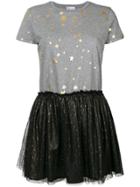 Red Valentino Star Printed T-shirt Dress With Tulle Skirt - Grey
