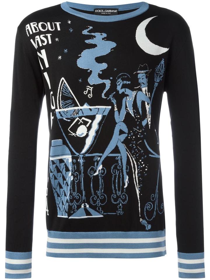 Dolce & Gabbana Cocktail Intarsia Knit Jumper, Men's, Size: 48, Black, Silk