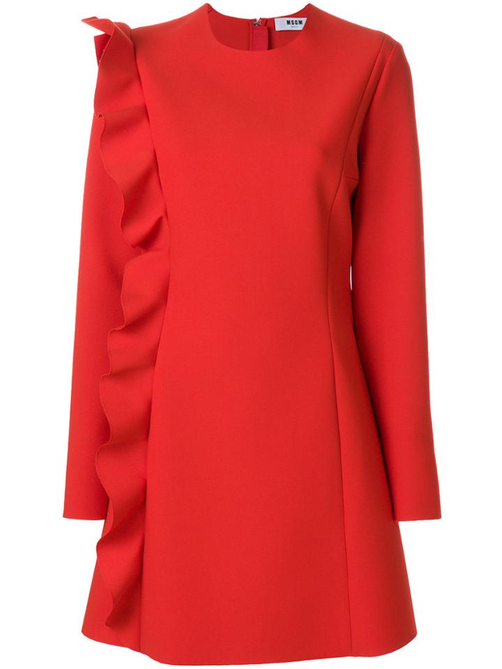 Msgm Asymmetrical Ruffled Dress - Red