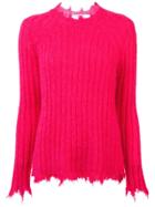 Iro Distressed Ribbed Knit Sweater - Pink & Purple