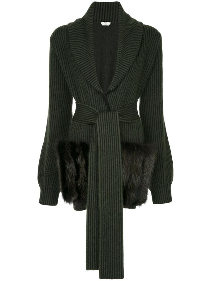 Fendi Tied Faux Fur Patch Jacket - Black