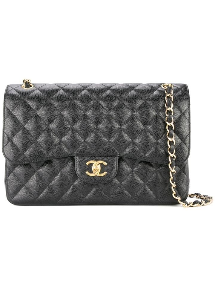 Chanel Vintage Jumbo Xl Double Flap Chain Shoulder Bag - Black
