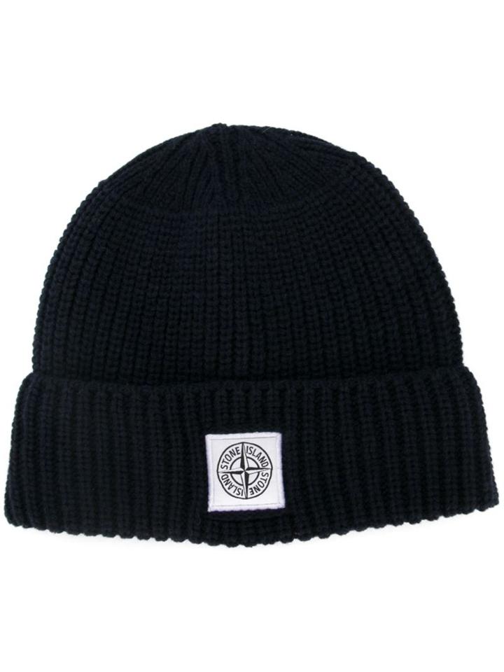 Stone Island Ribbed Knit Beanie, Men's, Blue, Polyamide/wool