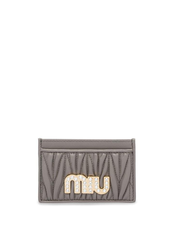 Miu Miu Embellished Logo Matelassé Cardholder - Grey