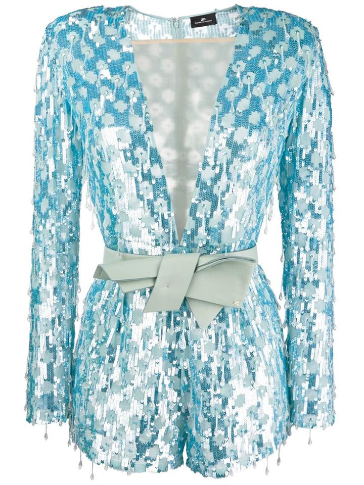 Elisabetta Franchi V-neck Sequin Dress - Blue