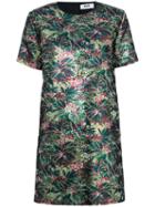 Msgm - Crew Neck Floral Dress - Women - Polyester/metallic Fibre - 38, Green, Polyester/metallic Fibre