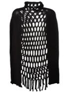 Twin-set Open Knit Poncho, Women's, Size: Small, Black, Acrylic/polyester/wool