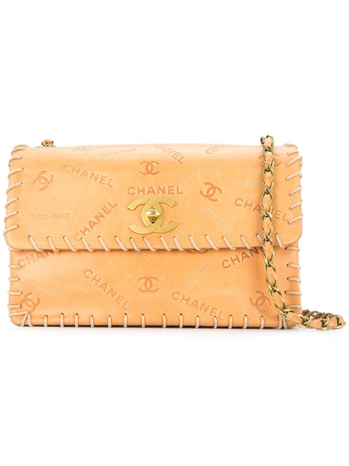 Chanel Vintage Logo Embossed Turn-lock Maxi Bag - Brown