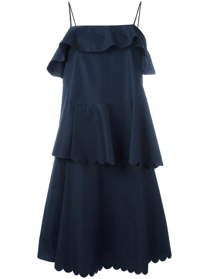 See By Chloé Scalloped Tiered Dress, Women's, Size: 42, Blue, Cotton