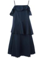 See By Chloé Scalloped Tiered Dress, Women's, Size: 42, Blue, Cotton