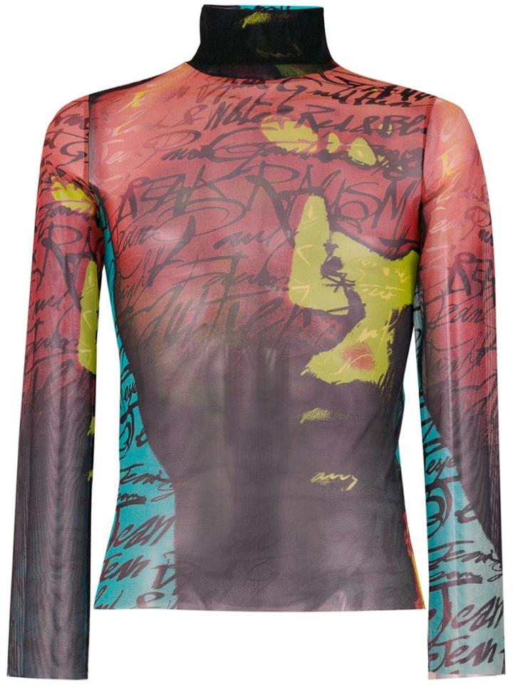 Jean Paul Gaultier Pre-owned Lettering Print Turtleneck Top - Orange