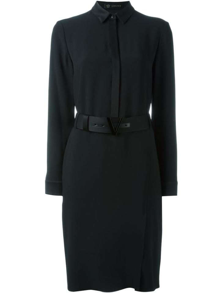 Versace Belted Shirt Dress, Women's, Size: 40, Black, Acetate/viscose/leather/silk