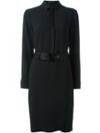 Versace Belted Shirt Dress, Women's, Size: 40, Black, Acetate/viscose/leather/silk