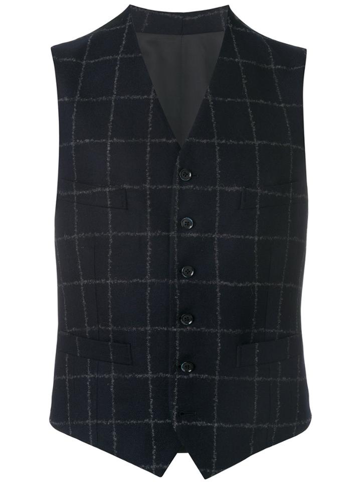 Caruso Check Tailored Gilet Jacket - Blue