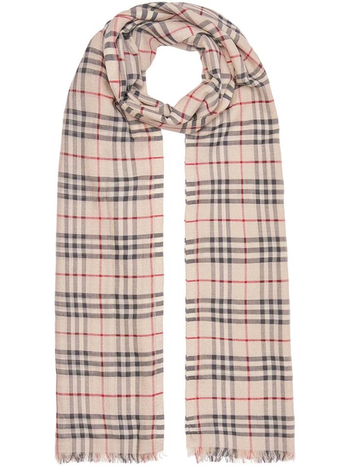 Burberry Metallic Vintage Check Wool Silk Blend Scarf - Neutrals