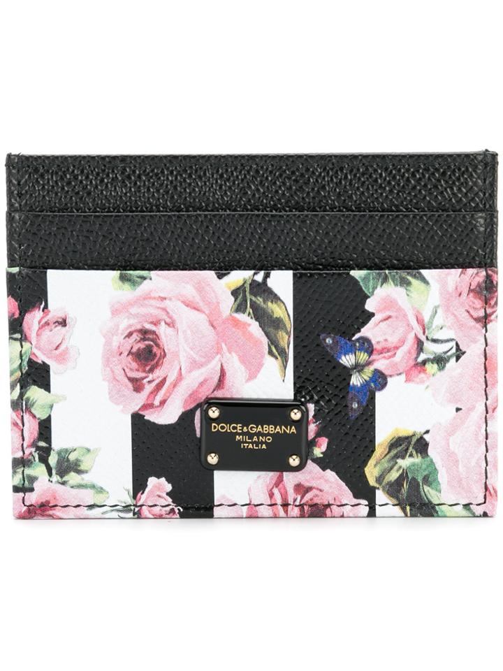 Dolce & Gabbana Rose Print Card Holder - Black