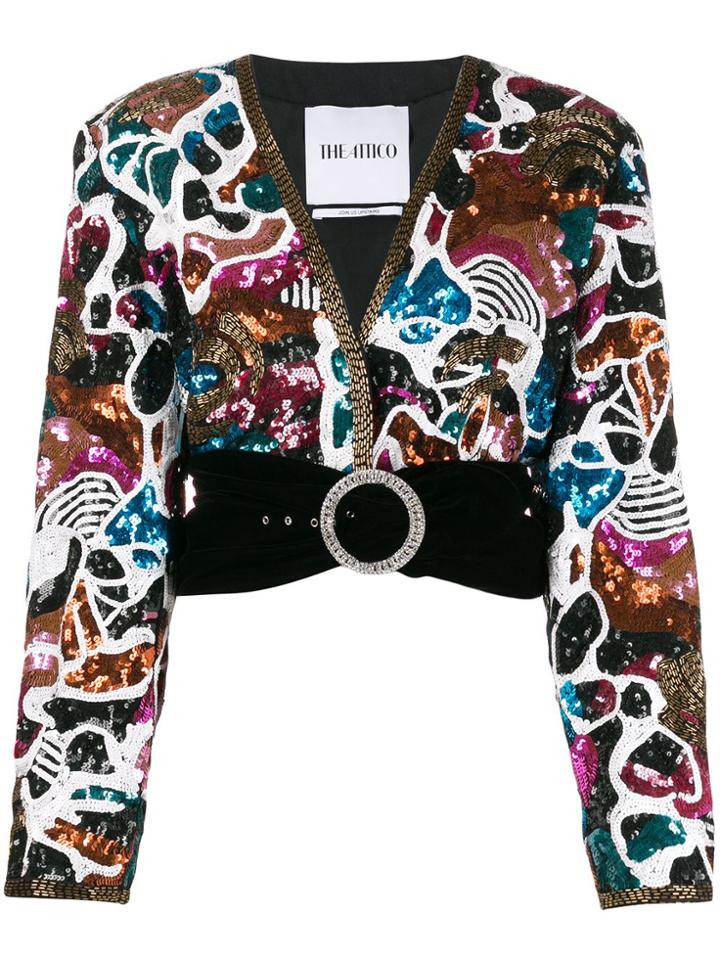Attico Belted Sequined Cotton Jacket - Black