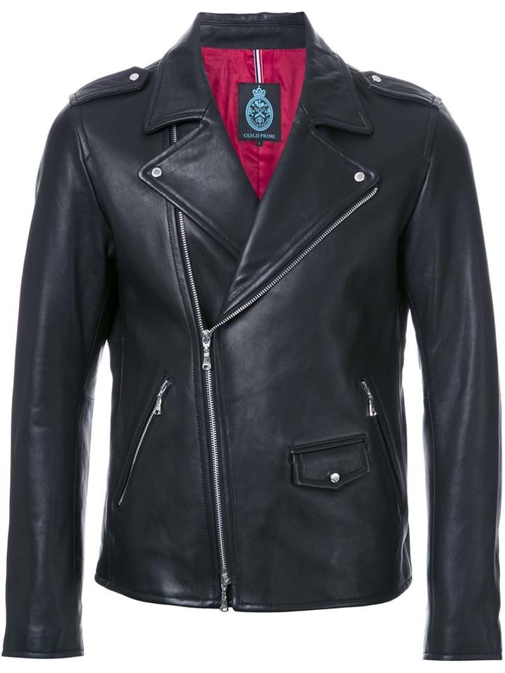 Guild Prime Zipped Biker Jacket, Men's, Size: 1, Black, Lamb Skin